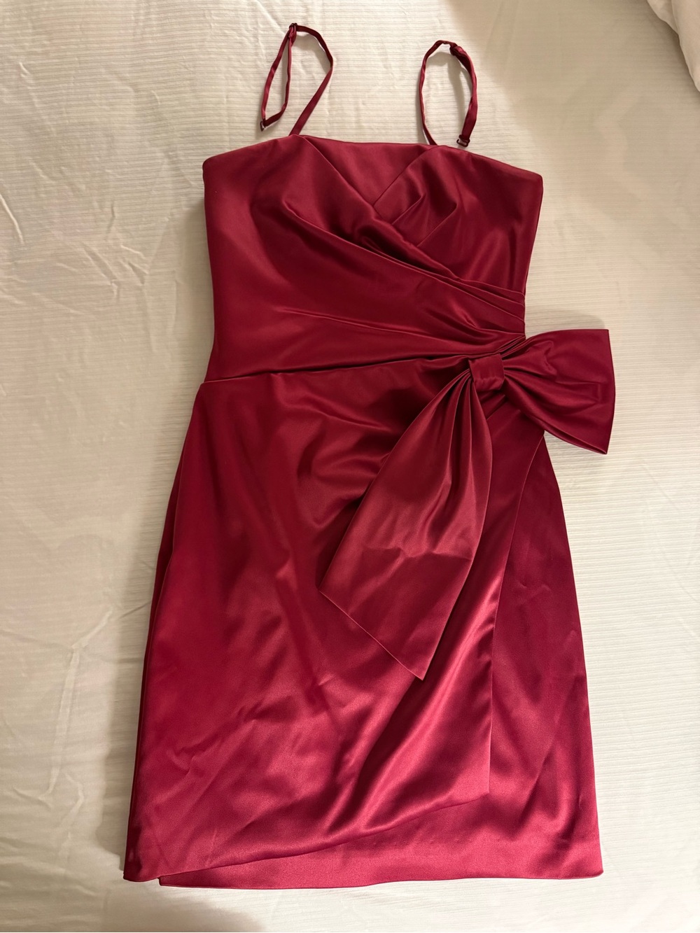 White House Black Market Burgundy Satin Bow-Accent Mini Cooktail Prom Dress